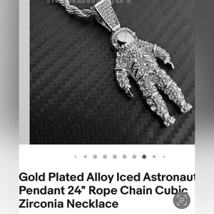 CZ astronaut necklace NIP Gold plated silver/gold 24” Bling Unisex